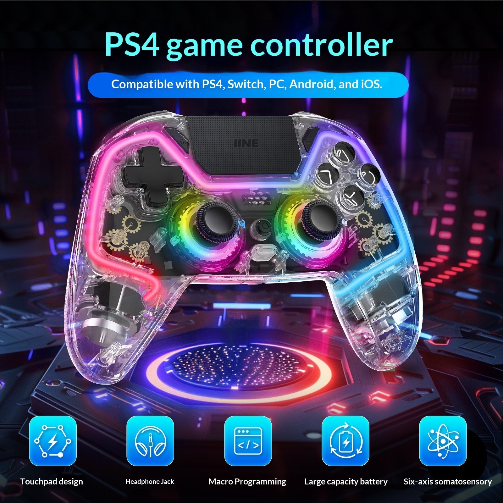 GENX Transparent Wireless Controller for PS4, Switch & PC