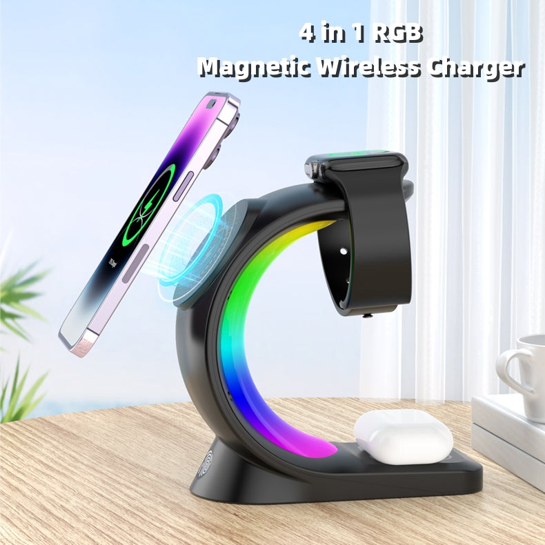 GENX Magnetic 3-in-1 Wireless Charger with RGB Light for iPhone & Apple Watch