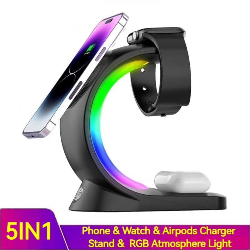 GENX Magnetic 3-in-1 Wireless Charger with RGB Light for iPhone & Apple Watch